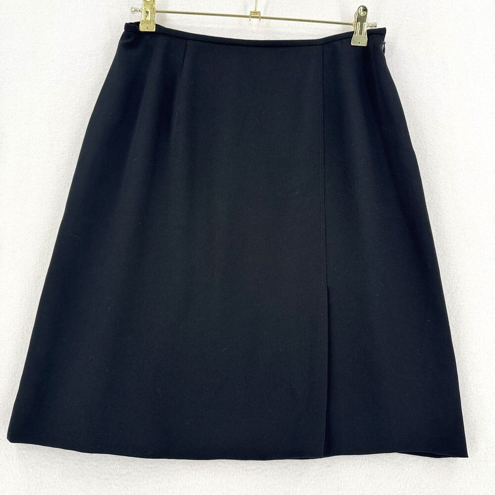 Alfani Black A Line Skirt 12 Midi Front Back Slit Career Minimalist Vintage 90s